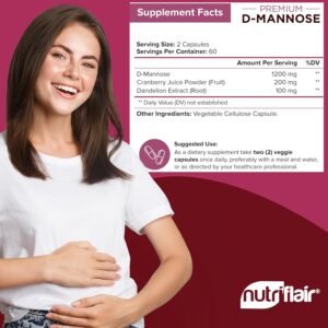 NutriFlair D-Mannose 1500mg with Cranberry and Dandelion Urinary Tract Health Detox Body 120 Caps - Görsel 4