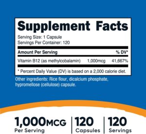 Nutricost Vitamin B12 Methylcobalamin 1000mcg 120 Caps - Görsel 2