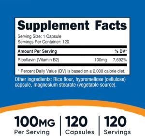 Nutricost Vitamin B2 Riboflavin 100mg 120 Caps - Görsel 2
