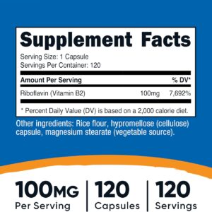 Nutricost Vitamin B2 Riboflavin 100mg 120 Caps