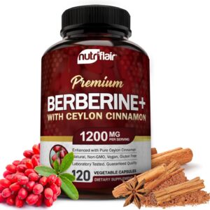 NutriFlair Premium Ceylon Cinnamon Berberine HCL Immune System Glucose 1200mg 120 Caps