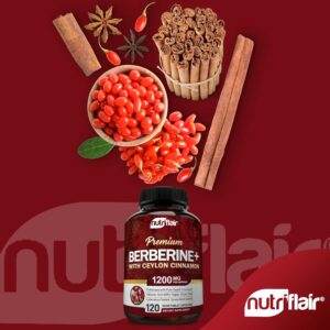 NutriFlair Premium Ceylon Cinnamon Berberine HCL Immune System Glucose 1200mg 120 Caps