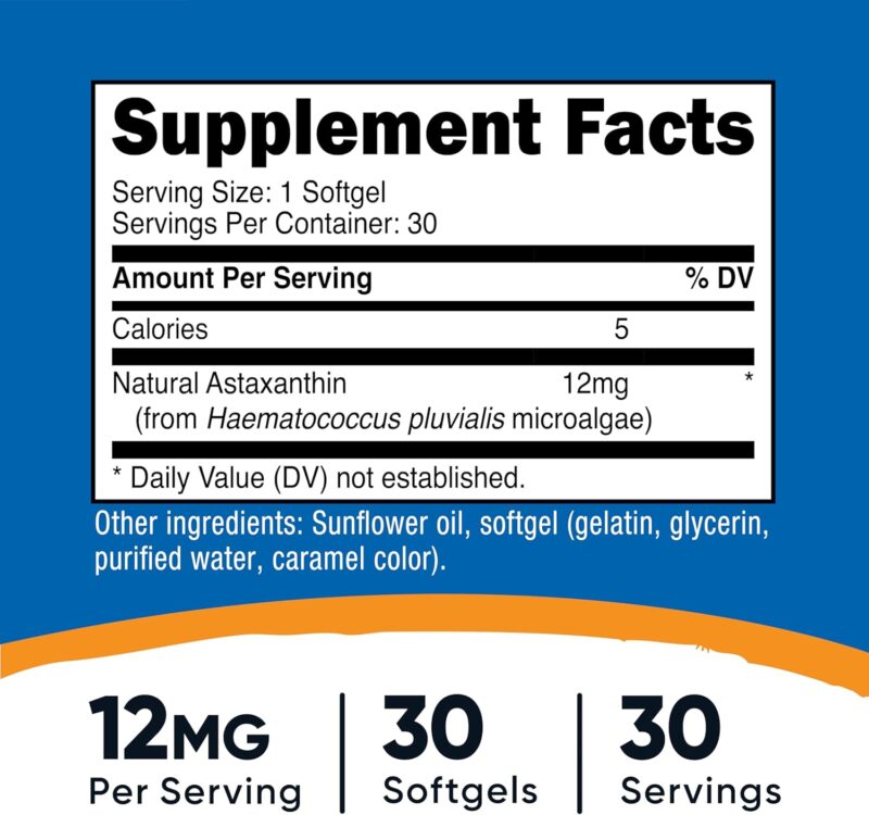 Nutricost Astaxanthin Antioxidants 12 mg 30 Softgels - Görsel 2