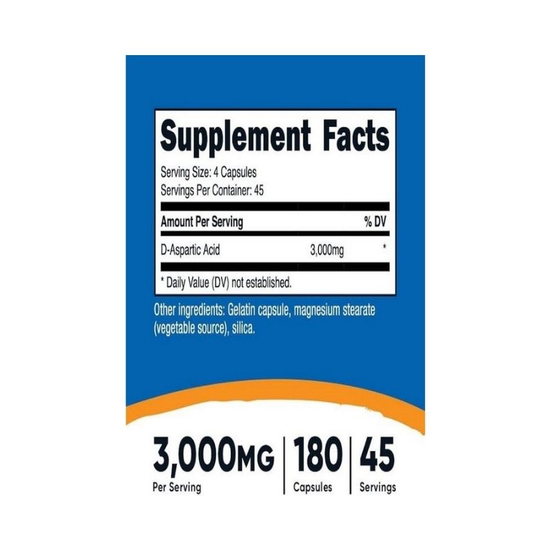 Nutricost DAA Aspartic Acid 3000 MG 180 Capsules - Görsel 2