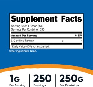 Nutricost L-Carnitine Tartrate Muscle Recovery 250 Gram - 1 Gram per Serving, 250 Servings - Görsel 2