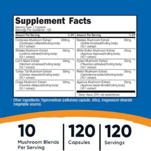 Nutricost Mushroom Complex 120 Caps 10 Mushroom Blend Reishi, Maitake, Shiitake, Lion’s Mane