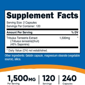 Nutricost Tribulus Terrestris Extract Men’s Health 1500mg 240 Caps 45% Saponins 120 Servings