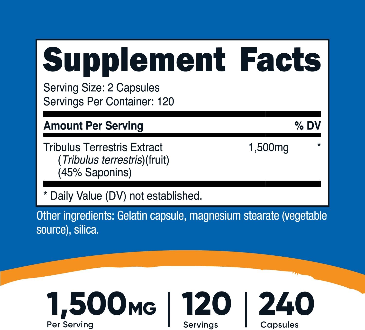 Nutricost Tribulus Terrestris Extract Men's Health 1500mg 240 Caps 45% Saponins 120 Servings - Görsel 2