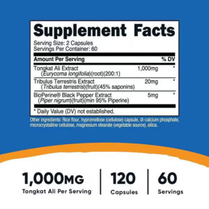 Nutricost Tongkat Ali Tribulus Mix 1000 Mg 120 Capsules - Görsel 2