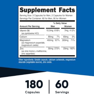Nutricost ZMA Magnesium Zinc B6 Mineral Support 180 Caps