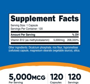 Nutricost Vitamin B12 Methylcobalamin 5000mcg 120 Vegetarian Caps - Görsel 2