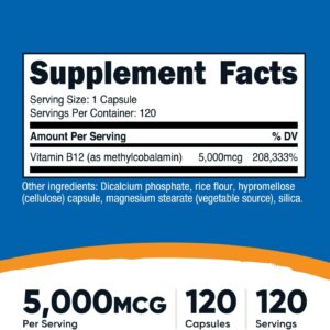 Nutricost Vitamin B12 Methylcobalamin 5000mcg 120 Vegetarian Caps