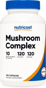 Nutricost Mushroom Complex 120 Caps 10 Mushroom Blend Reishi, Maitake, Shiitake, Lion’s Mane