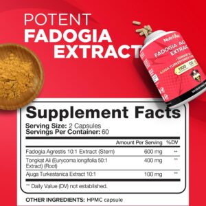 Nutrivein Premium Fadogia Agrestis and Tongkat Ali with Turkesterone - 1100 mg - 120 Caps Strength, & Recovery for Men & Women - Görsel 5
