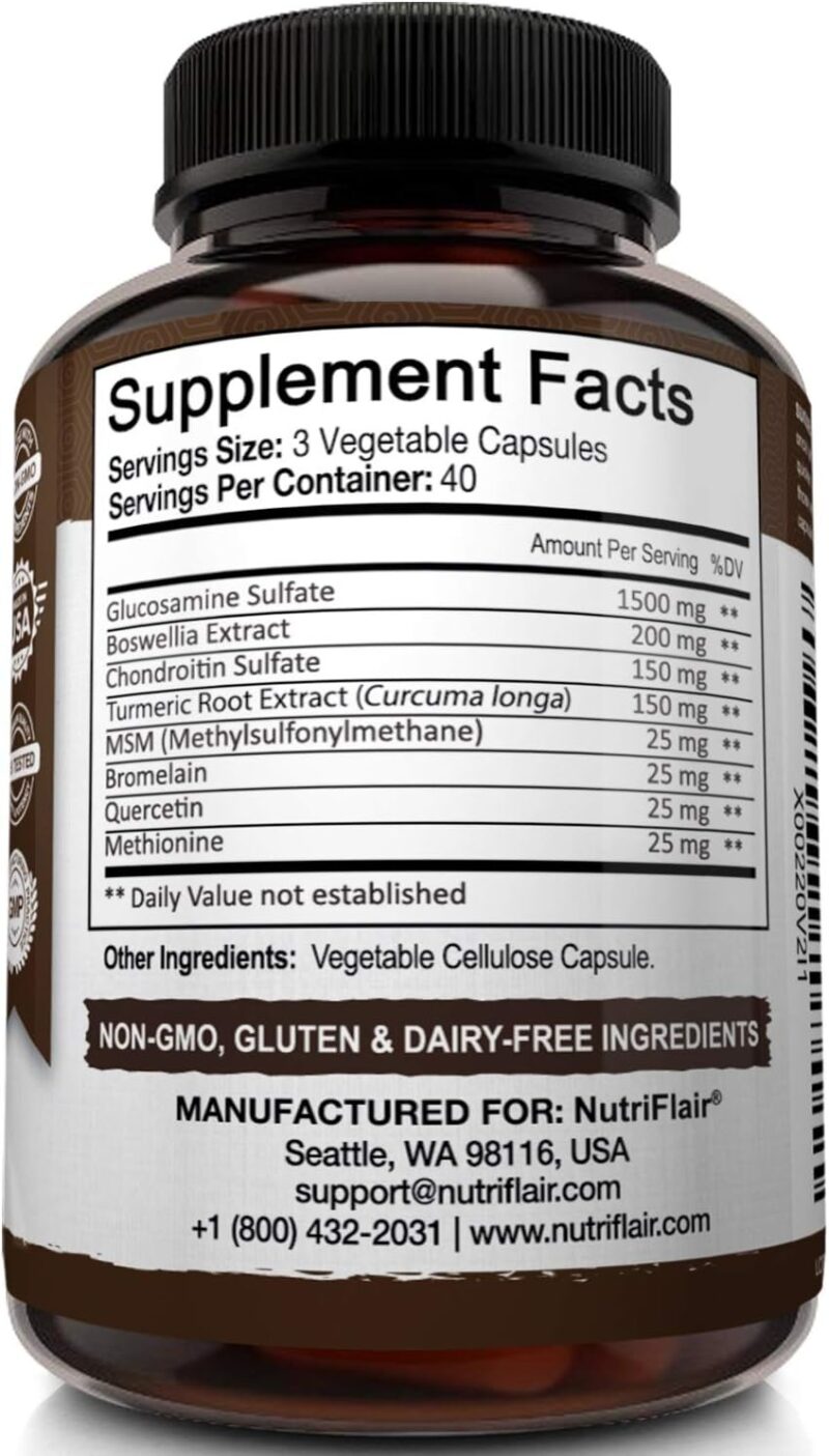 NutriFlair Glucosamine Chondroitin Turmeric MSM Boswellia - Joint Pain Relief 120 Caps - Görsel 3