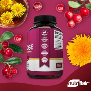 NutriFlair D-Mannose 1500mg with Cranberry and Dandelion Urinary Tract Health Detox Body 120 Caps - Görsel 2