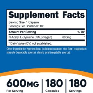 Nutricost N-Acetyl L-Cysteine NAC Antioxidants 600mg 180 Caps