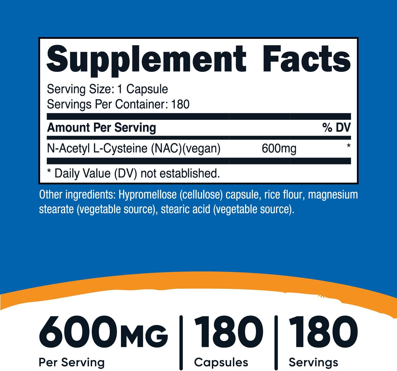 Nutricost N-Acetyl L-Cysteine NAC Antioxidants 600mg 180 Caps - Görsel 2