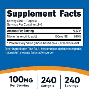 Nutricost Niacin Vitamin B3 100mg 240 Caps with Flushing