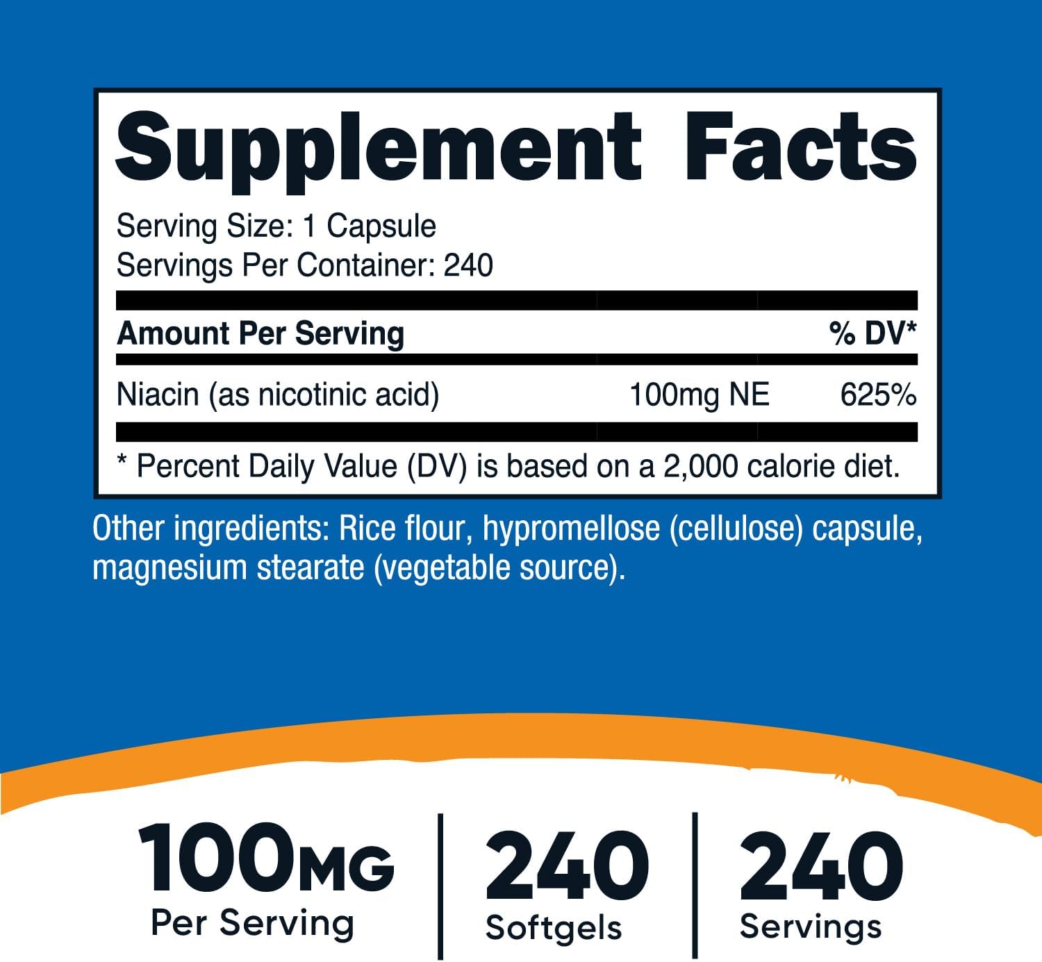 Nutricost Niacin Vitamin B3 100mg 240 Caps with Flushing - Görsel 2