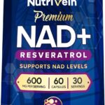 Nutrivein Premium NAD + Resveratrol 600 mg Aging Cognition Metabolism Overall Well-Being 60 Caps