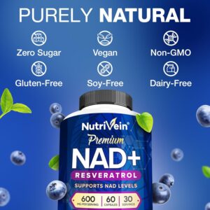 Nutrivein Premium NAD + Resveratrol 600 mg Aging Cognition Metabolism Overall Well-Being 60 Caps - Görsel 2