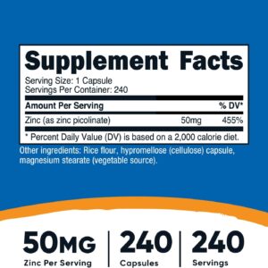Nutricost Zinc Çinko Picolinate 50mg 240 Vegetarian Caps