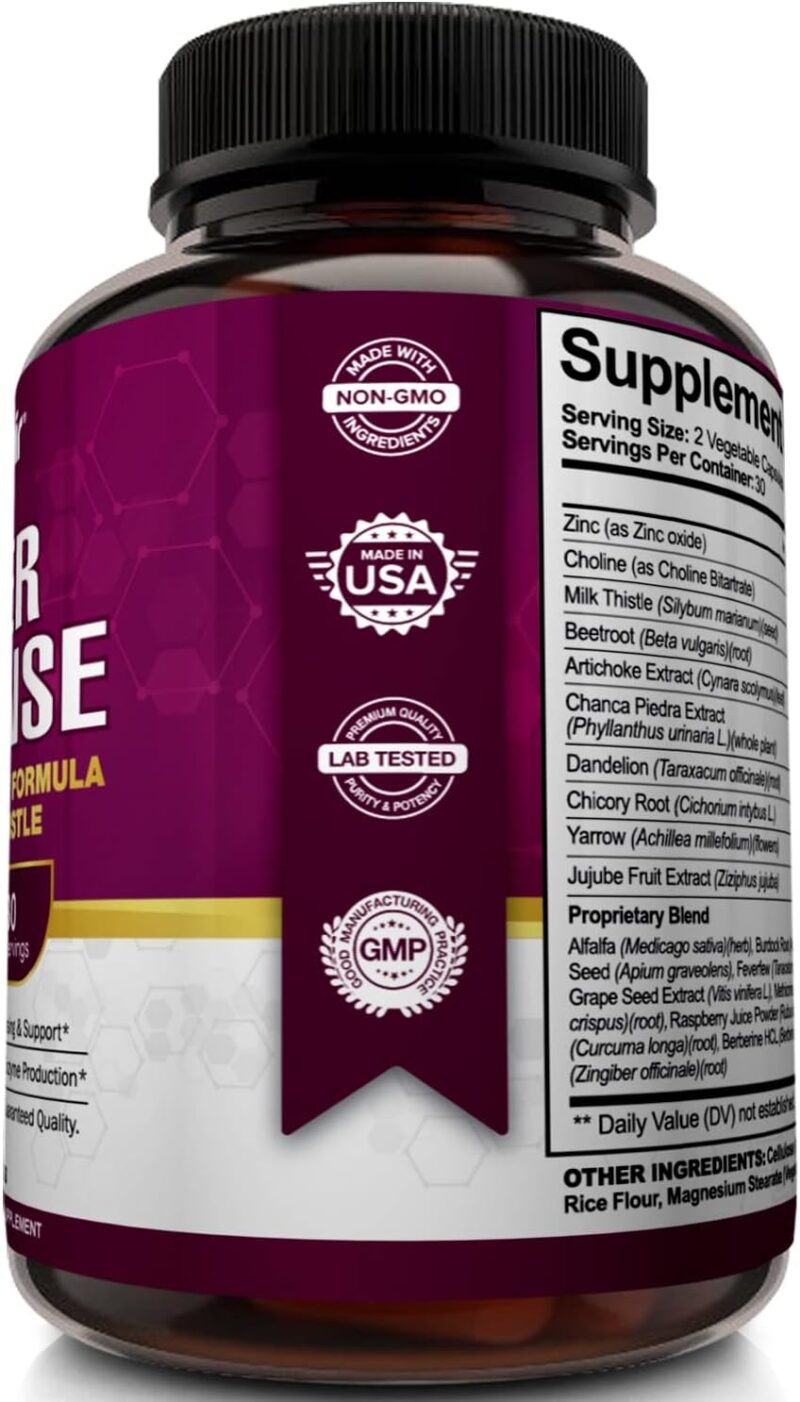 NutriFlair Liver Cleanse Detox Milk Thistle Artichoke Detox Regenerator Zinc Choline 60 Veggie Caps - Görsel 3