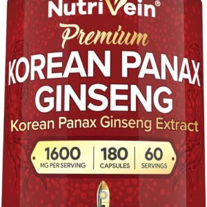 Nutrivein Korean Red Panax Ginseng Boost Energy, Mental Focus & Immune Health 1600mg 180 Caps
