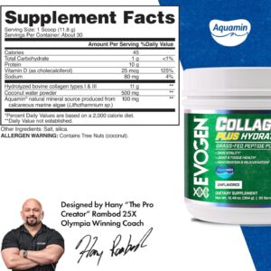 Evogen Collagen Plus Hydration Grass Fed Collagen Skin Joint & Tissue Health Unflavored