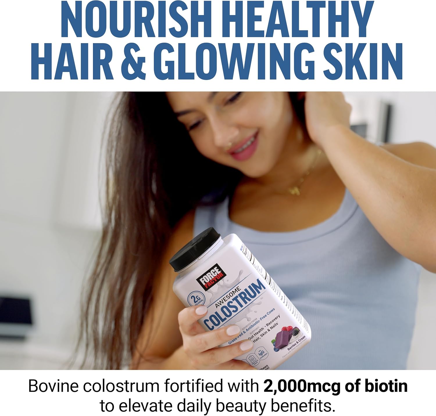 FORCE FACTOR Awesome Colostrum Biotin Grass-Fed Gut Immune Health Recovery Hair Skin & Nails Bovine Colostrum 60 Soft Chews - Görsel 4