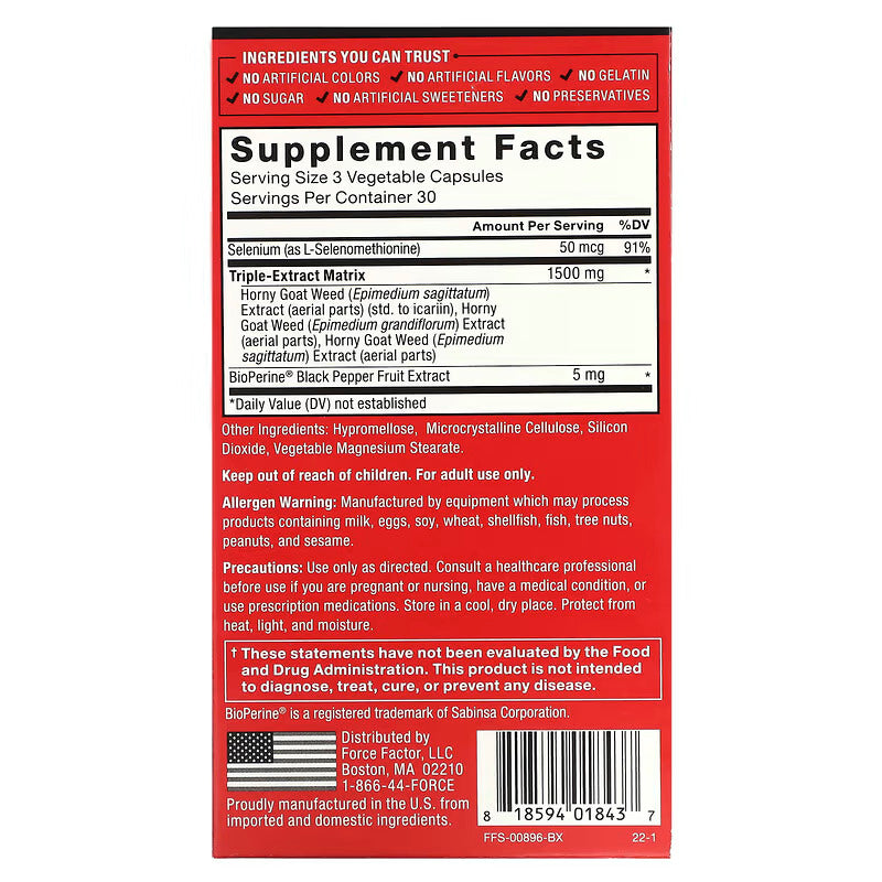 Force Factor Fundamentals Horny Goat Weed Max Maximize Libido 90 Vegetable Capsules