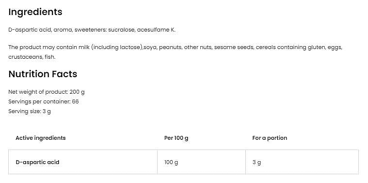 Ostrovit D-Aspartic Acid / DAA Powder 200 gr Toz form - 66 SERVİS - Görsel 2