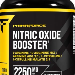 Primaforce Nitric Oxide Booster Arginine Akg HCl Citrulline PreWorkout and Post Workout 120 Caps