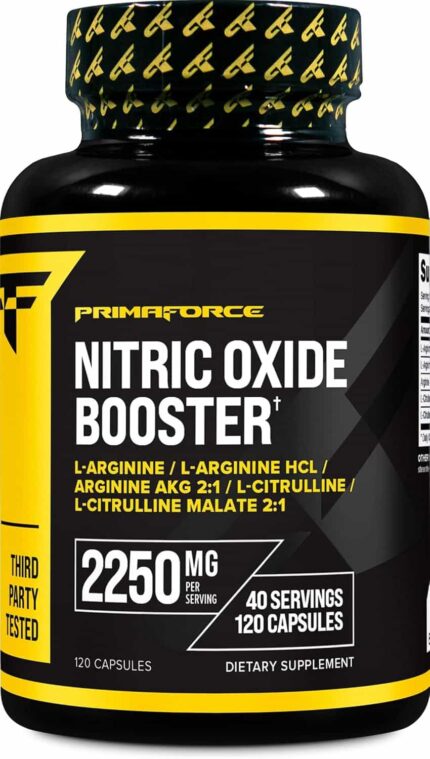 Primaforce Nitric Oxide Booster Arginine Akg HCl Citrulline PreWorkout and Post Workout 120 Caps