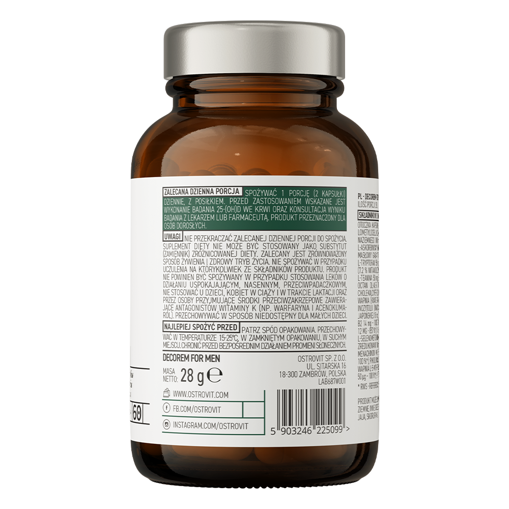 Ostrovit Decorem For Men Vitamin 60 caps (L-theanine+Zinc+L-tyrosine+vitamin C+D3+niacin+Kelp+B12) - Görsel 2