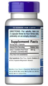 Puritan's Pride Acetyl L-Carnitine Hcl 500 mg 60 Caps - Görsel 2