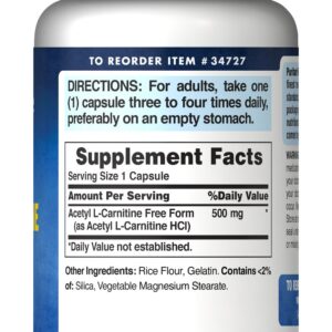 Puritan’s Pride Acetyl L-Carnitine Hcl 500 mg 60 Caps