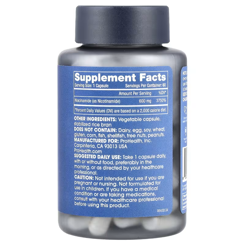 ProHealth Longevity Vitamin B Niacinamide 600 mg 60 Caps