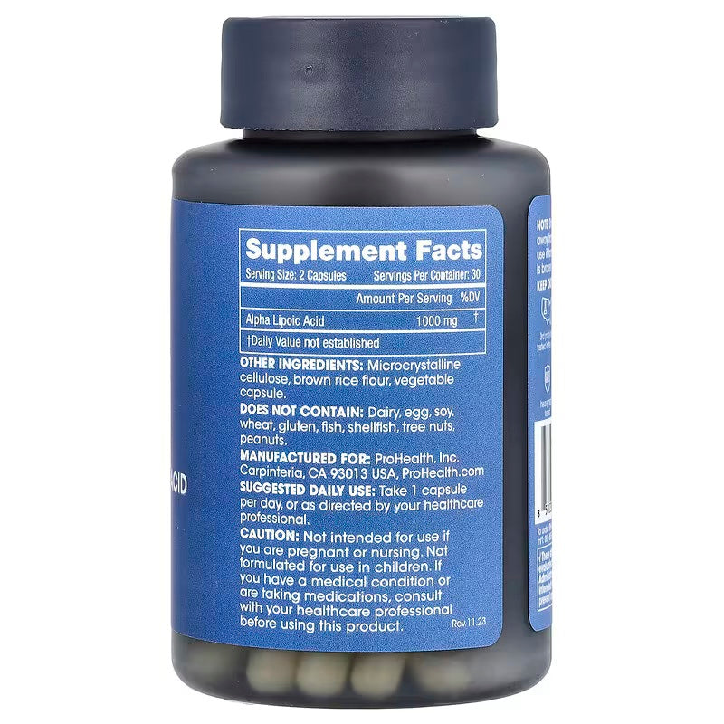 ProHealth Longevity Alpha Lipoic Acid cellular health 1000 mg 60 Capsules - Görsel 2
