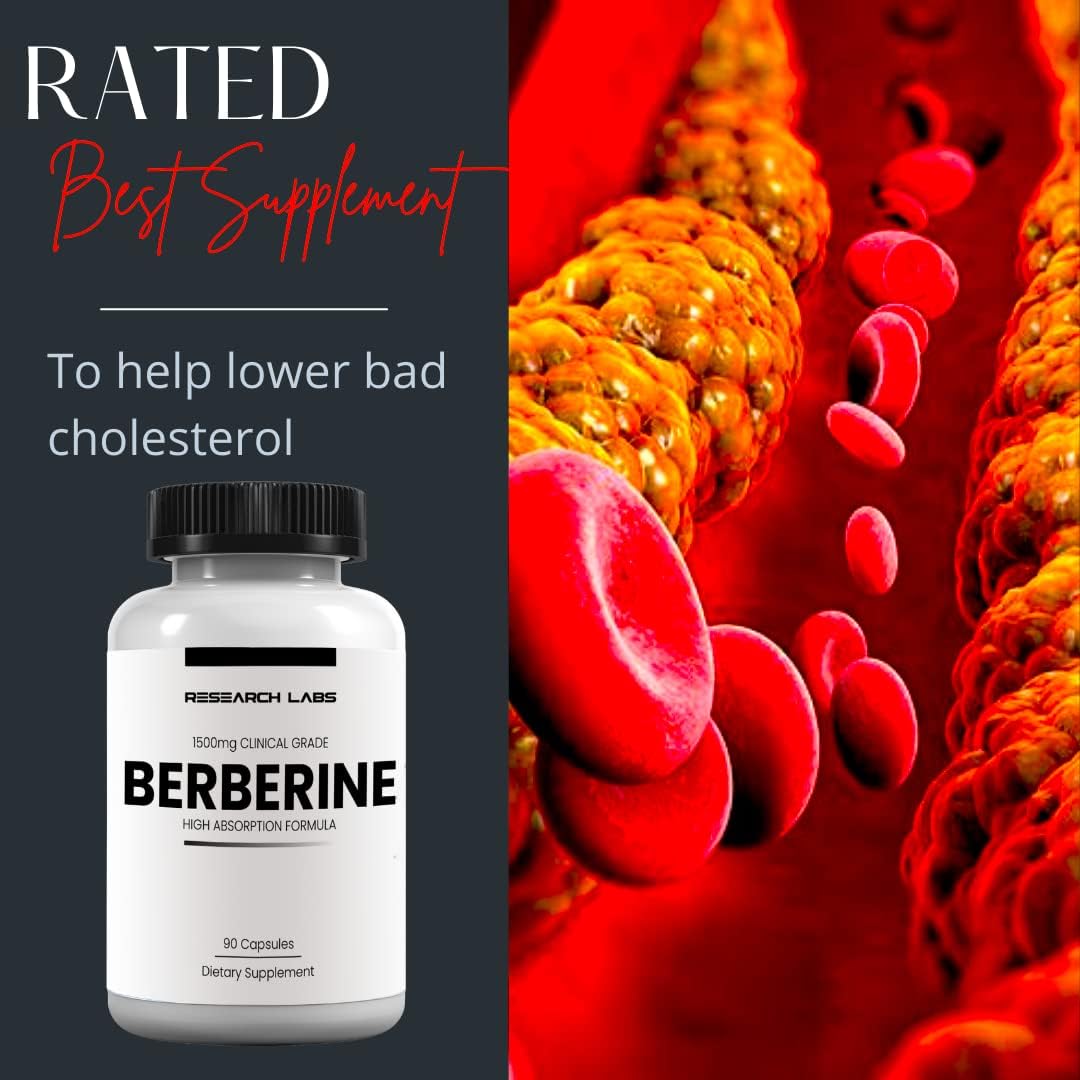 Research Labs Clinical Grade Berberine High Absorption Formula & BerberQuil Glucose 500mg 90 Caps - Görsel 2