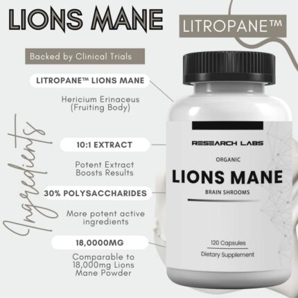 Research Labs Organic Lions Mane Immune System Booster & Nootropic Brain Support Mushroom 120 Caps