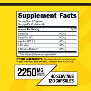 Primaforce Nitric Oxide Booster Arginine Akg HCl Citrulline PreWorkout and Post Workout 120 Caps