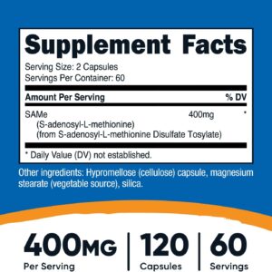 Nutricost SAM-e S-Adenosyl-L-Methionine Brain & Cognitive Bone Joint & Cartilage 400mg 120 Caps
