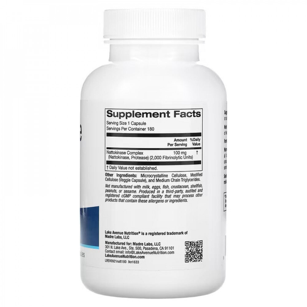 Lake Avenue Nutrition Nattokinase 2,000 FU 180 Veggie Capsules
