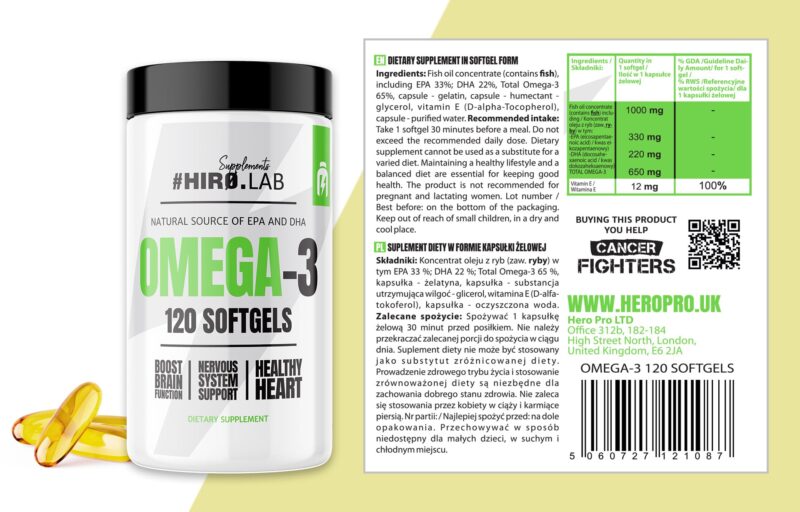 Hero Lab Omega 3 Fish Oil Balık yağı 65% EPA + DHA 120 Caps - Görsel 3