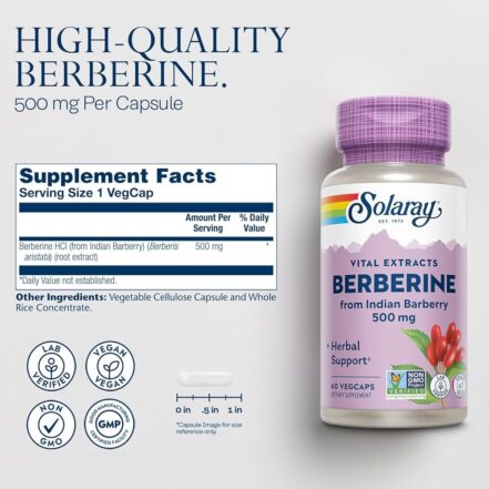 Solaray, Vital Extracts, Berberine, 500 mg, 60 VegCaps