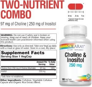 SOLARAY Choline & Inositol 250 mg Healthy Fat Metabolism, Brain Support 100 VegCaps - Görsel 2