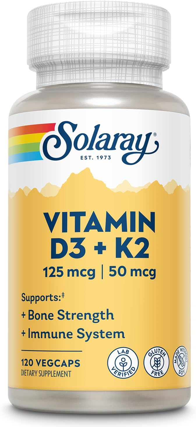 SOLARAY Vitamin D3 K2 MK7 Bone Health Immune Support 5000 IU 120 Caps - Görsel 3