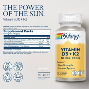 SOLARAY Vitamin D3 K2 MK7 Bone Health Immune Support 5000 IU 120 Caps - Görsel 2